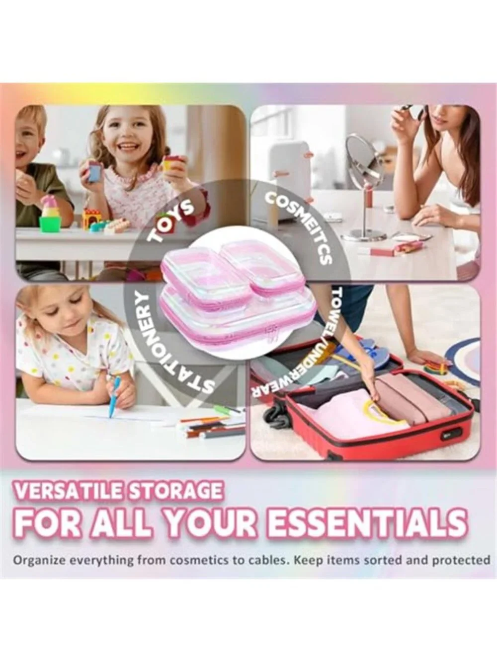 3Pcs Clear Hard Shell Zipper Case TSA Approved Toiletry Bags with Iridescent
